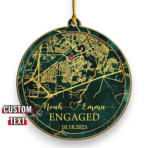 Engaged Ornament 2025, Personalized Engagement Ornament Gift, First Christmas Engaged Ornament, Custom Map Engagement Gift, Wooden Ornament