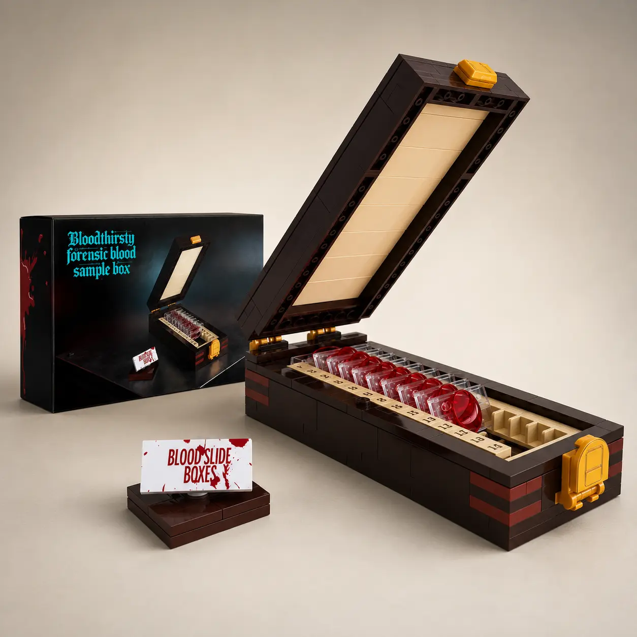 240-PCS Blood Slide Box Building Kit, Dark Detective Evidence Case Brick Model with Opening Lid for Adults (Toys & Hobbies, Classic & Novelty Building Toy)