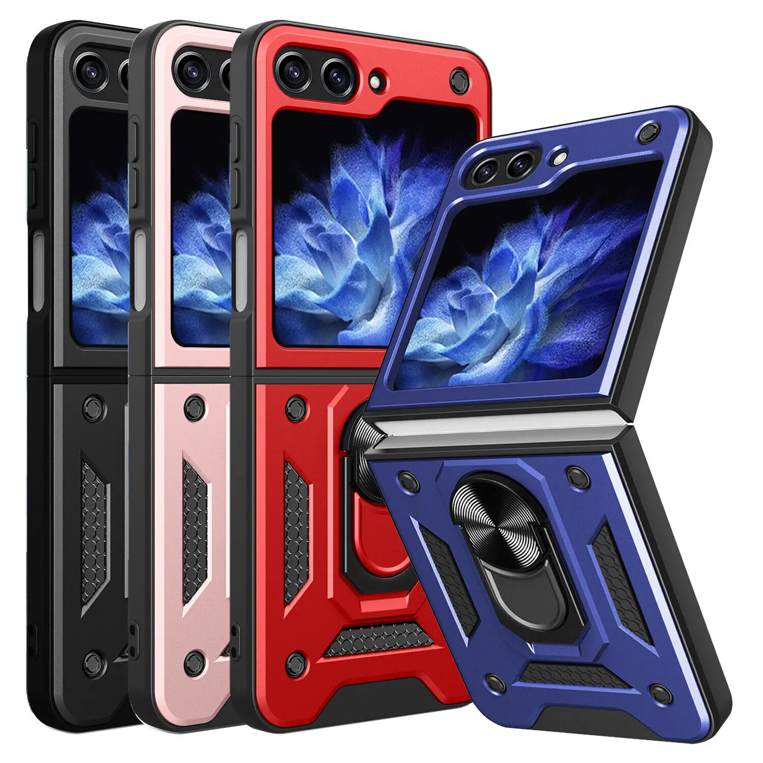 Doemoil For Samsung Galaxy Z Flip 5 5G Hybrid Camera Slide Cover Ring Stand Armor Case