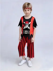 Kids Pirate Role Play Costume Set, 3-Piece Including Headband, Top, Pants, Perfect for Boys & Girls Holiday Performances