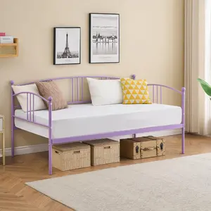 Garvee Twin Daybed with Trundle, Metal Twin Size Daybed with Steel Slat Support, Sofa Bed with Pullout Trundle 6 Casters, for Bedroom, Guest Room, Pink