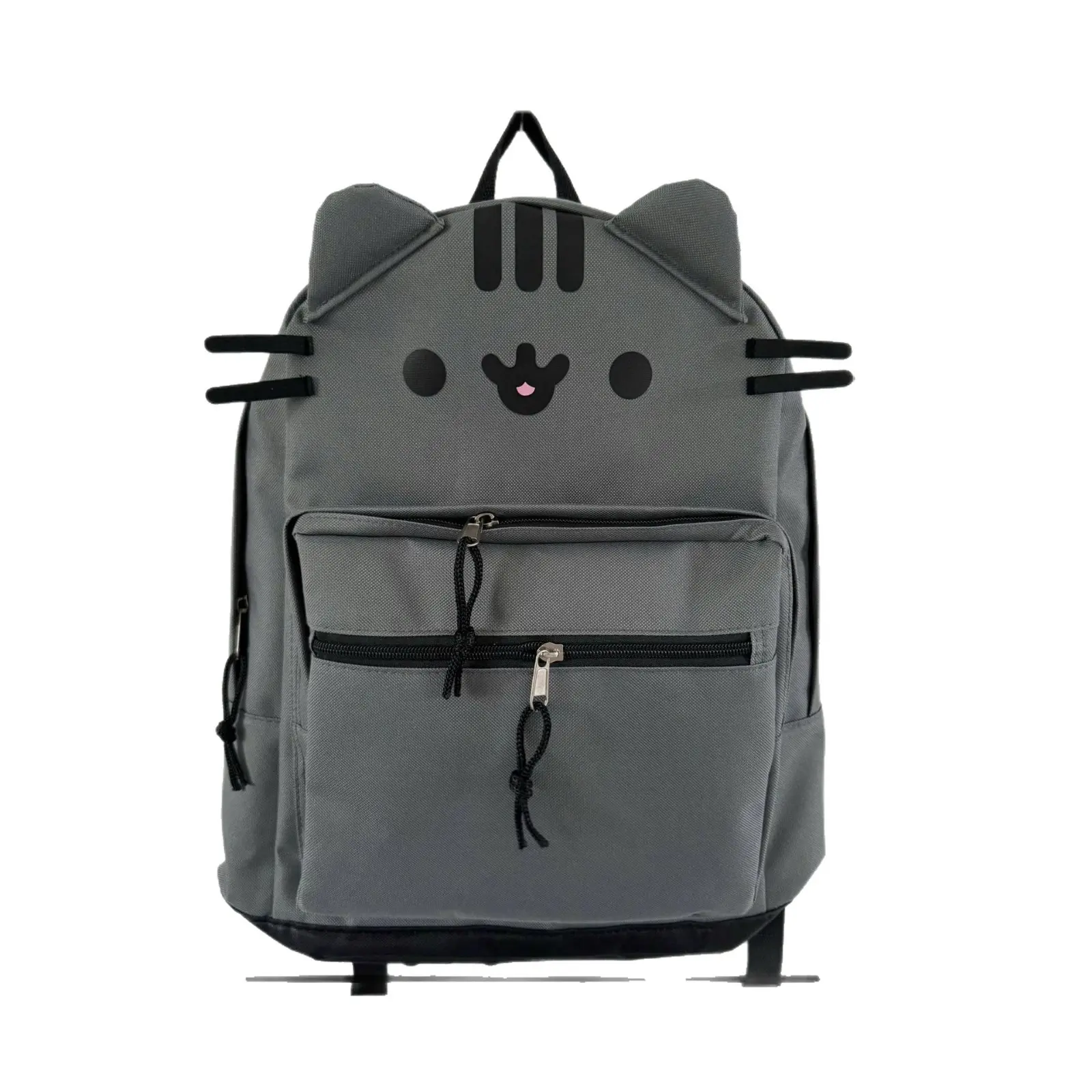 JSHJ Cute Cartoon Pangji Cat Backpack Canvas Bear Pattern Casual Versatile Lovely Brown Light Gray Soft Girl Large Capacity Student School Bag