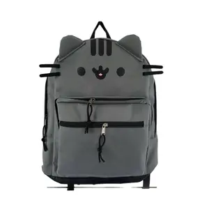Cute Cartoon Pangji Cat Backpack Canvas Bear Pattern Casual Versatile Lovely Brown Light Gray Soft Girl Large Capacity Student School Bag