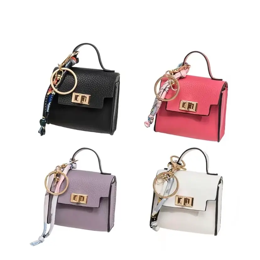 4Pcs Mini Square Leather Keychain Pouch with Colorful Strap, Multi-use Bag Charm & Car Key Accessory, Portable Bluetooth Earbud Storage Case, Ideal Gift for Birthday, Graduation, Mother’s Day, Valentine’s & Children’s Day