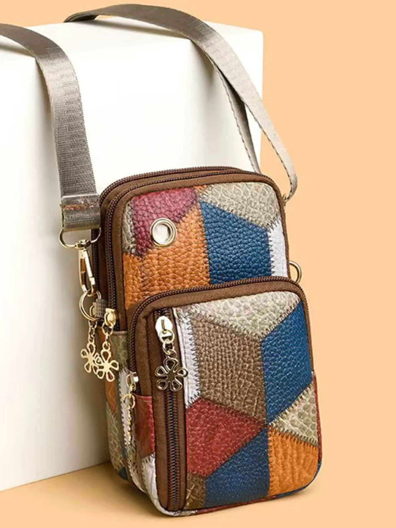 Women's Casual Crossbody Phone Bag New Versatile Shoulder Bag, Trendy Crossbody Bag, Fashionable Crossbody Bag, Mobile Wallet Vertical Colorblock Fashion Multi-Zip Arm Bag, Fashionable Bags
