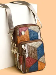 Women's Crossbody Phone Bag New Versatile Shoulder Bag, Mobile Wallet Vertical Colorblock Fashion Multi-Zip Arm Bag