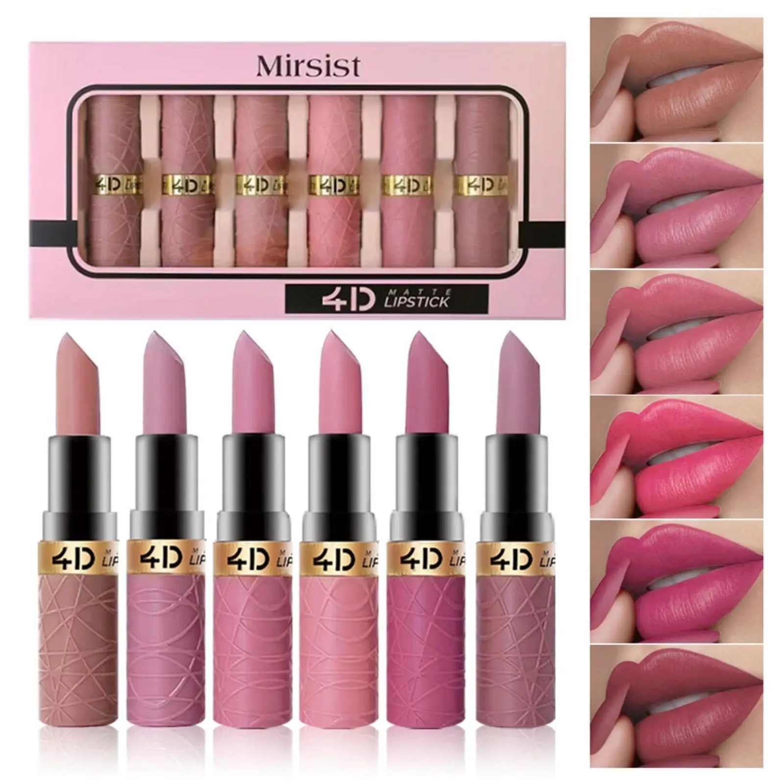 6Pcs Multi-Pack 4D Vibrant Matte Lipstick Set - Coconut-Infused, Smooth, Long-Lasting, Hydrating, Waterproof, Non-Stick Cup, Sensitive Skin-Friendly, With Lip Gloss & Oil-Based Lip Care, Ideal Mothers Day Beauty Cosmetic Gift