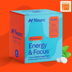 Neuro Cinnamon Energy & Focus Gum - Sugar Free with Natural Caffeine, L-theanine, Vitamin B12 & Vitamin B6
