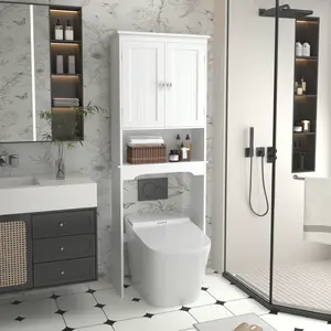 Over The Toilet Storage Cabinet, Bathroom Shelf Over Toilet, Bathroom Storage Cabinet Organizer,Wood Bathroom Space Saver, White    RR