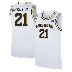 White #21 Johnson Jr Michigan Style Basketball Jersey, College Basketball Fan Tank Top, Breathable Mesh Athletic Shirt, Game Day Gift