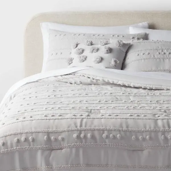 8pc Clipped Stripe Poms Comforter and Sheet Set - Threshold