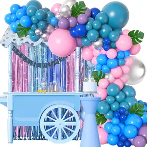 Pink Blue Cartoon Balloon Garland Arch Kit with Fringe Curtains for Baby Shower Kids Party