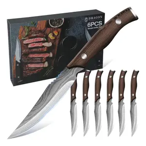 Dragon Creek 6-Piece Steak Knife Set High-carbon steel blades, wooden handles. Packaged in a gift box.