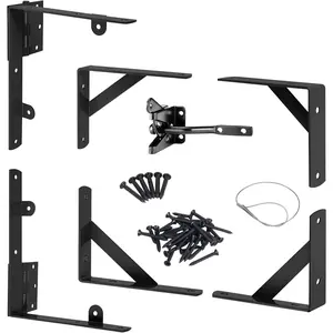 Gate Hardware Kit for Wood Fence, Corner Brace Bracket, Anti Sag Frame Hardware With Latch and Hinges for Wooden Fence Driveway, Black