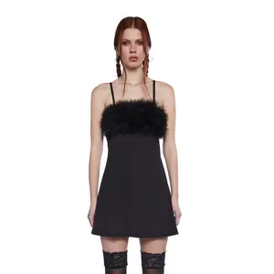 Flirty N' Thriving Marabou Dress - Black