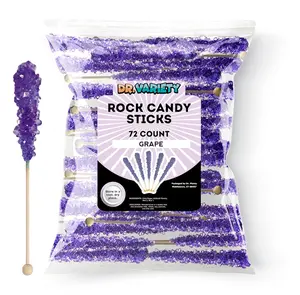 Purple Rock Candy Sticks – Grape Flavor Dragon Breath Candy, 72 Pack Bulk Individually Wrapped Sugar Crystals for Party Favors, Weddings, Baby & Bridal Showers – By Dr. Variety