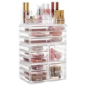 Hblife Acrylic Clear Dustproof Makeup Storage Organizer Drawers Large Skin Care Cosmetic Display Cases for Bathroom Stackable Storage Box with 11 Drawers for Vanity (Clear) HBlife