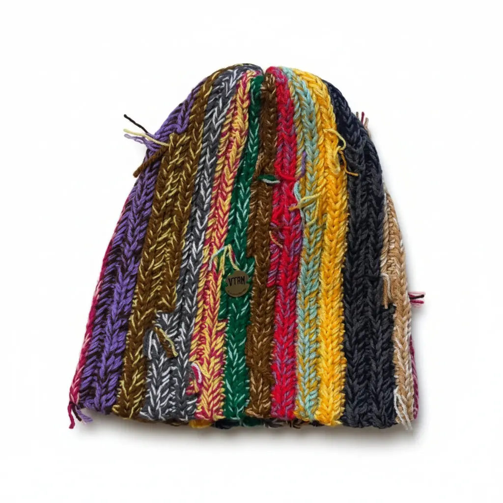 Colorful Distressed Beanie Multicolor Striped Knit Hat with Tassels for Casual Wear Versatile Comfortable and Stylish