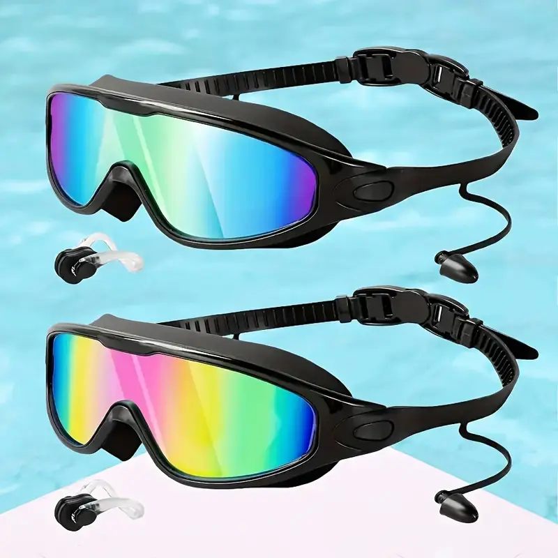 Swim Goggles 2 Pack, Wide View Anti Fog&UV Swimming Goggles for Adults, No Leaking Swim Goggles for Men Women Youth