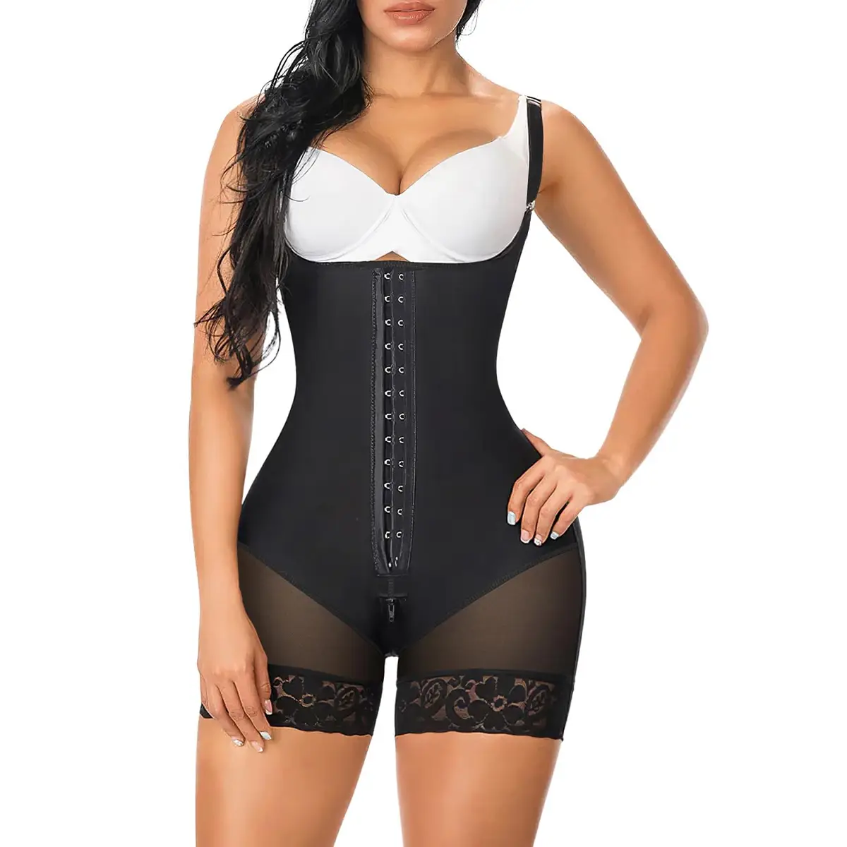 YIANNA Fajas Colombianas Shapewear for Women Tummy Control Post Surgery Compression Garment with Zipper Crotch Adjustable Strap Bodysuit Basic Minimal