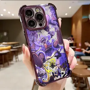 SY O-Ones P-s Anime L-Luffys Cartoon Cool Purple Glow Pattern Phone Case Suitable for iPhone 17 Air 16 15 14 13 12 11 Pro Max Plus  Anti-Drop Transparent Soft Back Cover, Phone Cover Cute, Cute Phone Accessories, Rectangle Phone Case, Phone Case Strap