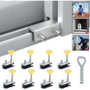 8 Sets Sliding Window Locks,Aluminum  Door Window Stoppers,Adjustable  Window Locks for Horizontal & Vertical Windows Doors, Proof Slider Window Locks for Home Safety