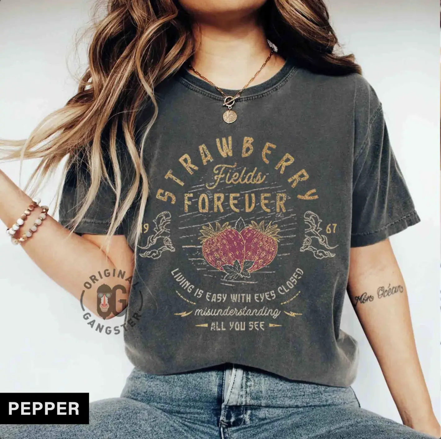 Vintage Old School Band Tee, Retro Vintage Band Tee, Beatles Strawberry Fields Rock Band Tee, Oversized Trendy Shirt