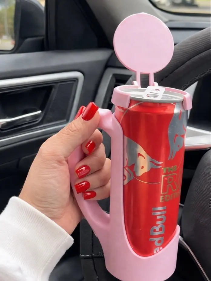 Pink Bow Energy Drink Holder with Lid - Perfect for Holding Drinks and Beverages