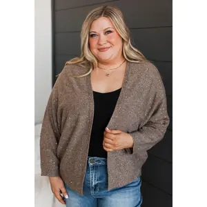 Looking Sophisticated Sequin Knit Cardigan- Mocha