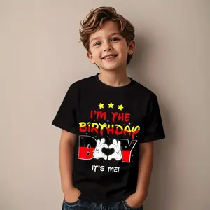 | I'm The Birthday Boy T-Shirt V1, Funny Printed Children's Graphic Top, Soft Breathable Short Sleeve Tee, Fashion Casual Daily Apparel, Easy Care Kids Outfit, Perfect For Birthday Party, Spring And Summer Everyday Wear