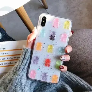 Cute 3D Colorful Bear Drop Glue Phone Case for iPhone 16 15 14 13 12mini 11 Pro Max XS X XR 7 8 Plus Shockproof Protective Cover