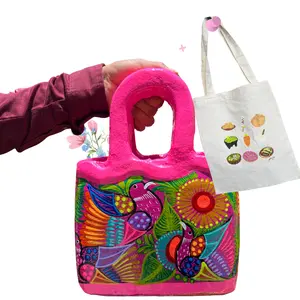 The Florero Clay Handbag - Mexican Barro Artisanal Creation 8x8 Inches with 3.9-inch Handle Unique Handpainted Design