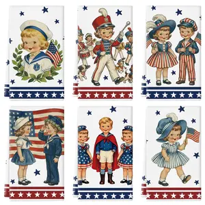 4th of July Kitchen Towels 16x24 Inch Vintage Dish Towels Memorial Day Independence Day Patriotic Drying Hand Towels Retro Home Kitchen Decoration Set of