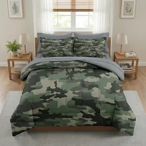 Comforter Set Queen Size, Camo Army Camouflage 7 Pcs Bedding for Kids and Adults, Military Bed Sheet Sets with Fitted Sheet 2 Pillowcase & 2 Sham for Bedroom Bed