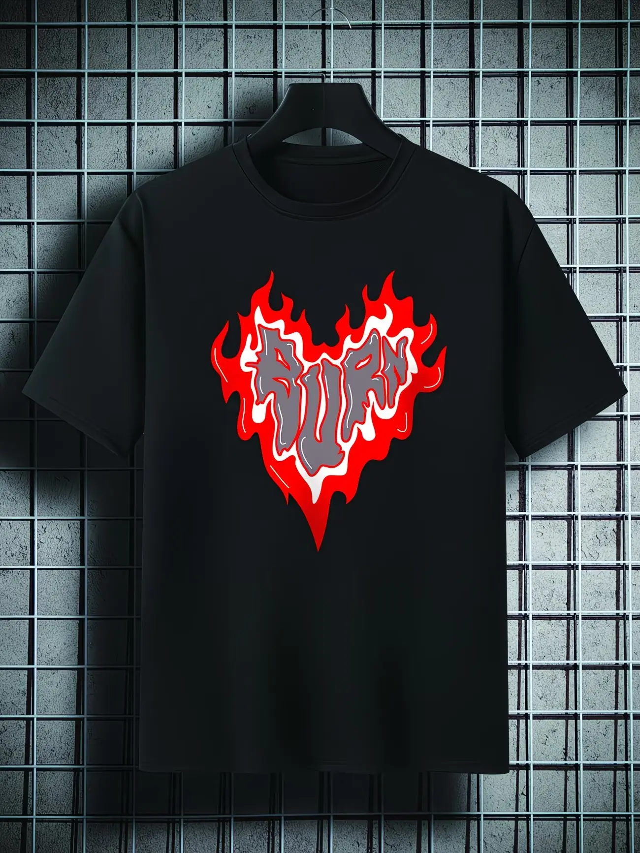 Oversized Burn Flame‑Heart Graphic T‑Shirt, Y2K Graffiti Drip‑Style Print Unisex Casual Short‑Sleeve Hip‑Hop Street‑Wear Tee for Men Women