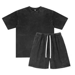 Unisex 2-Piece Sports & Leisure Set - Pure Washed Cotton Short-Sleeved T-Shirt, Loose Trendy Summer Shorts