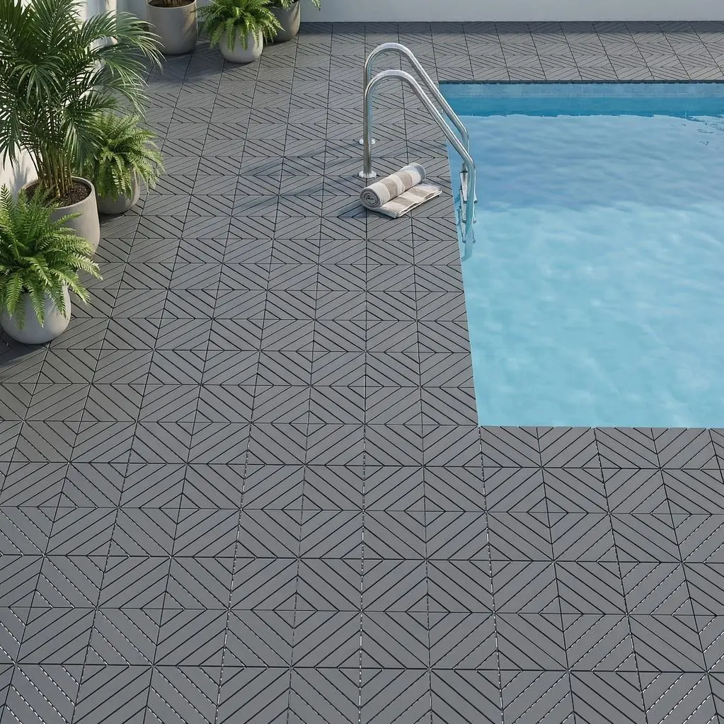 44-Pack Plastic Interlocking Deck Tiles - 12"X12" Square, Waterproof, All-Weather Use, Easy to Install Patio Decking Tiles for Poolside, Balcony, Backyard - Sturdy, High Load-Bearing Capacity