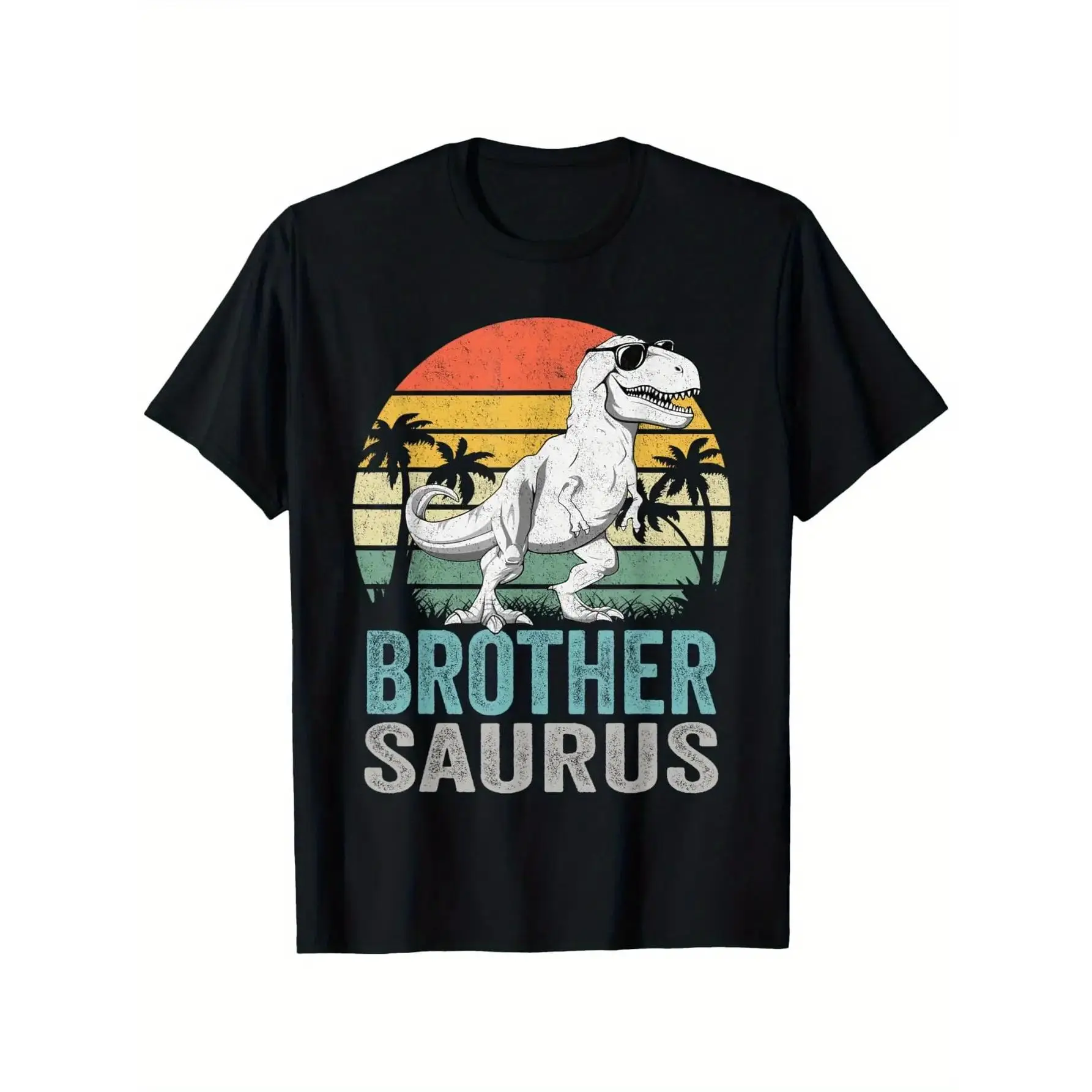 Brothersaurus T Rex Dinosaur Brother Saurus Family Matching T-Shirt, 100% Cotton, Single Side Printed, Black Short Sleeve T-shirt, Birthday Festivals Gift for Men Women Family Crewneck Tropical Menswear Tshirt