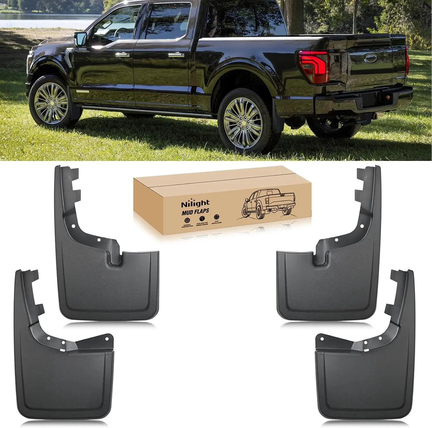 Nilight Heavy-Duty Modern PP+TPO Blend Mud Flaps, Front Rear Set for Ford F150 Truck 2021-2025, No-Drilling Precision-Fit Debris Guard, Cleaner Underbody Cost-Effective Protection Car Accessories, Automotive