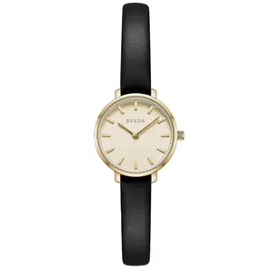 Breda Beverly Leather Watch in Gold & Black