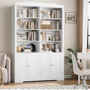 73'' Tall Bookcase and Bookshelf with 4 Doors, 6-Tier Wide Bookshelf 8 Cubes Display Bookshelf, Double Row Bookcase with Adjustable Shelves for Living Room, Home Office