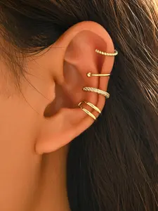 4-Piece Non-Pierced C-Shaped Ear Bone Clips, Adjustable Clip-On Design, Painless Earrings for Women, Perfect for Parties and Gifts