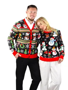 Socal Look Men's Ugly Christmas Sweater, Long Sleeve V-Neck Acrylic Holiday Cardigan