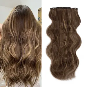 [QBEAUTY]  Blonde/Brown/Red  Clip- in Synthetic Hair Extensions Long Wavy 4PCS Thick Hairpieces  Double Weft Natural Hair Extensions for Women New Upgraded Lace Weft  Same Amount Of Full Hair With Lighter Weight All Day Comfort