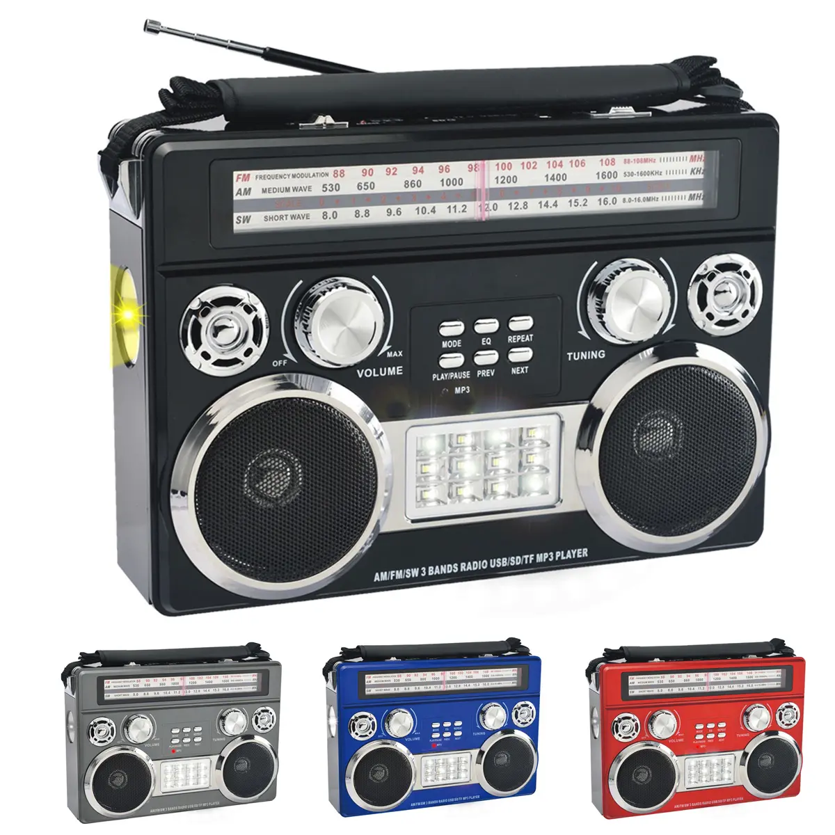 Bluetooth Retro AM/FM/SW 3 Band Radio Audio 2-in-1 Rechargeable Mp3 Speaker With Flishlight Floodlight Bluetooth Retro AM/FM/SW 3 Band Radio Audio 2-in-1 Rechargeable Mp3 Speaker With Flishlight Floodlight