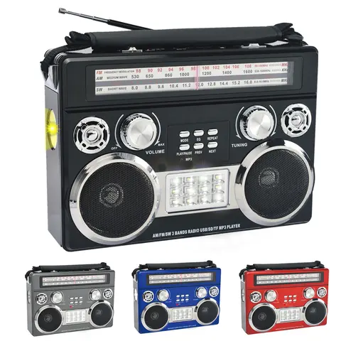 Retro Handheld Radio - 3-Band AM/FM/SW Rechargeable 2-in-1 ABS Plastic Device with Built-in Speaker, USB, MP3 Support, Flashlight, Disco Floodlights, Carrying Handle (Portable Digital Radio & Cassette Players Variant)