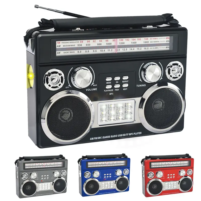 Retro Handheld Radio - 3-Band AM/FM/SW Rechargeable 2-in-1 ABS Plastic Device with Built-in Speaker, USB, MP3 Support, Flashlight, Disco Floodlights, Carrying Handle (Portable Digital Radio & Cassette Players Variant)