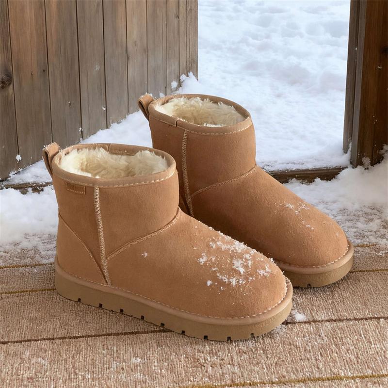 Snow Boots Women Men Suede Faux Fur Comfort Ankle Boots Slip-on Slippers Winter Fall Waterproof Platform Boots Short