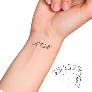 Let Them Heart Temporary Tattoos (Set of 6) - Black, Modern Letter Print, Water Resistant