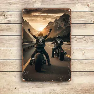 1pc Vintage Motorcycle Biker Metal Wall Art Plaque - 12"x8" (30x20cm) Heavy-Duty Iron Motorcycle Racing Sign with Biker Gang Logo-Like Design, Garage, for Cave, Bar & Motorcycle Decor - No Electricity Needed, Biker Gifts for Decoration